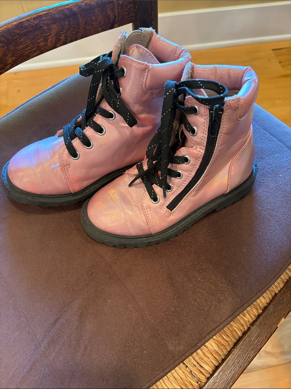 Jellypop Metallic Pink Lace-Up Side-Zip Kids Boots 11M